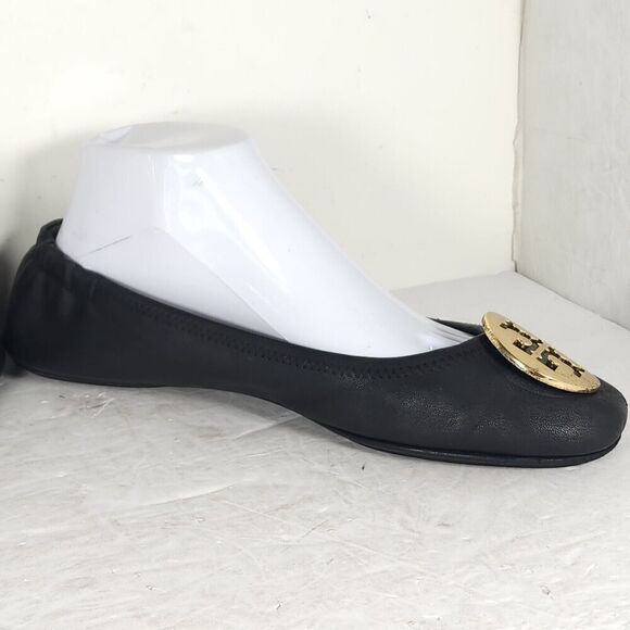 TORY BURCH Women's MINNIE US 10,5M Black Leather Logo Slip On Ballet Flats - Picture 7 of 16